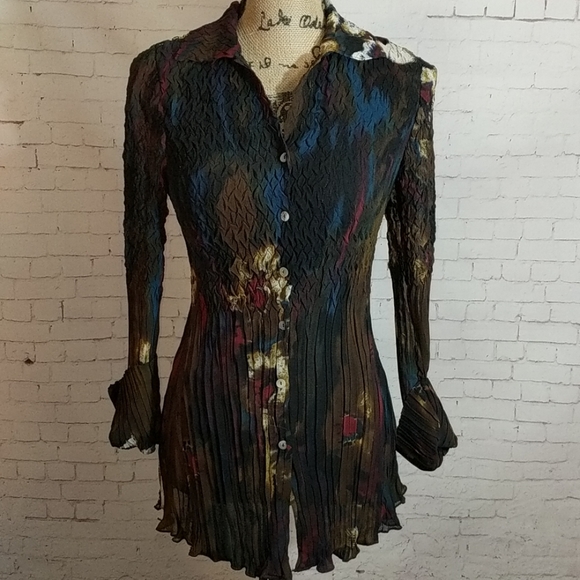 Alberto Makali Tops - ALBERTO MAKALI Long Sleeved Pleated Fall Blouse